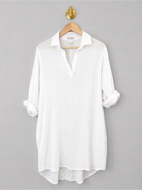 Dash White Gauze Tunic Top Roll Tab Sleeves Oversized Boho Beach Cover Up